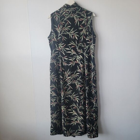 PERI PETITES women's leaf print dress sz 14 maxi sleeveless button front slit - Picture 2 of 7